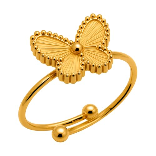 KUTCEK Verstellbarer offener Ring aus Edelstahl, Damenschmuck, minimalistischer Stil, stapelbarer Ring, luxuriöses Geschenk für Sie, Einstellbar, Titanstahl von KUTCEK