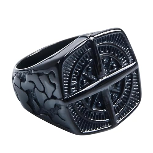 KUTCEK Vintage Adventure Kompass Titan Stahl Hypoallergen Ring für Herren – Retro Gothic Unisex Schmuck Geschenk, 36, Titanstahl von KUTCEK