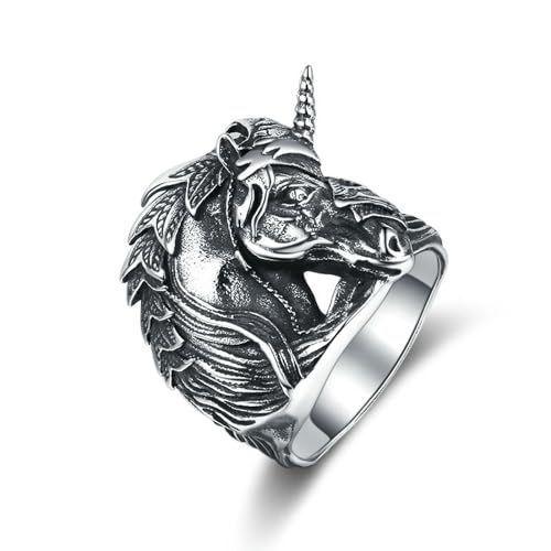 KUTCEK Vintage-Einhorn-Ring aus Titanstahl für Herren – Wikinger-Stil, stilvolles Schmuckgeschenk, langlebig und bequem, 9, Titanstahl von KUTCEK
