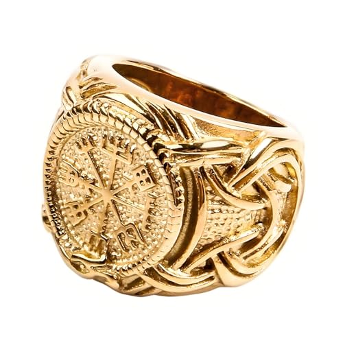 KUTCEK Wikingerring aus Titanstahl für Herren – Punk, Gothic, Biker, Schmuck, Geschenk, Retro-Runen, Amulette, Hip-Hop-Band, 11, Titanstahl von KUTCEK