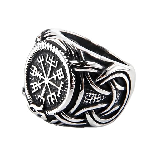 KUTCEK Wikingerring aus Titanstahl für Herren – Punk, Gothic, Biker, Schmuck, Geschenk, Retro-Runen, Amulette, Hip-Hop-Band, 36, Titanstahl von KUTCEK