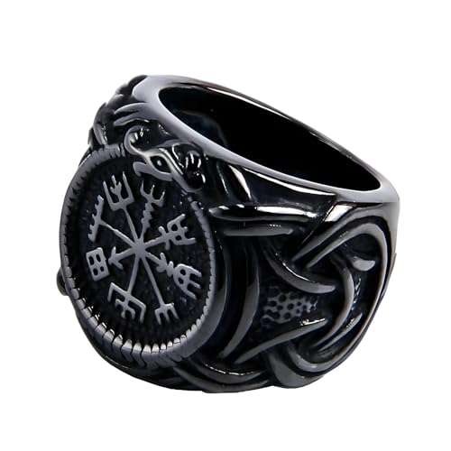 KUTCEK Wikingerring aus Titanstahl für Herren – Punk, Gothic, Biker, Schmuck, Geschenk, Retro-Runen, Amulette, Hip-Hop-Band, 38, Titanstahl von KUTCEK