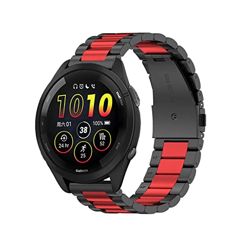 KUTEWEU 22 mm Armband Kompatibel mit Galaxy Watch 3 45 mm/Watch 46 mm, Edelstahl Band Metall Uhrenarmbänder Armbänder für Garmin Forerunner 255/745/265/Vivoactive 4/Venu 2 (Schwarz Rot Schwarz) von KUTEWEU