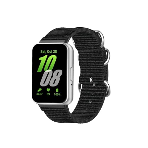 KUTEWEU Armbänder Kompatibel mit Samsung Galaxy Fit 3 SM-R390, Damen Elastisches Verstellbares Nylon Ersatzarmband, Herren Sport Geflochtenes Uhrenarmband für Samsung Galaxy Fit 3 R390 (Schwarz) von KUTEWEU