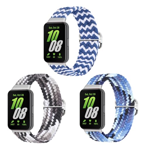 KUTEWEU Armbänder für Samsung Galaxy Fit 3 SM-R390, Damen Elastisches Verstellbares Nylon Ersatzarmband, Herren Sport Geflochtenes Uhrenarmband für Galaxy Fit 3 R390 (Blau+Schwarz+Blau Weiß) von KUTEWEU