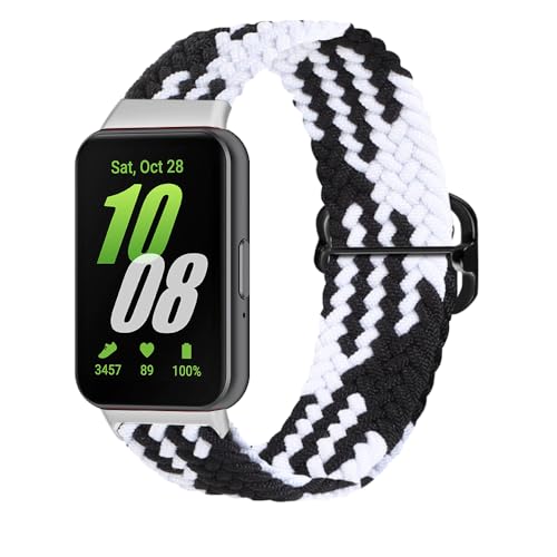 KUTEWEU Armbänder für Samsung Galaxy Fit 3 SM-R390, Damen Elastisches Verstellbares Nylon Ersatzarmband, Herren Sport Geflochtenes Uhrenarmband für Galaxy Fit 3 R390 (Schwarz Weiß) von KUTEWEU