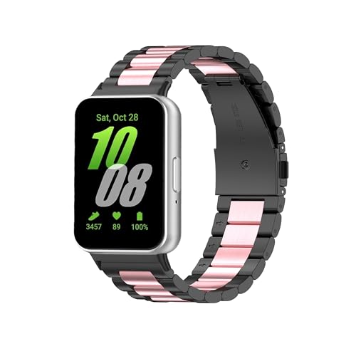 KUTEWEU Armband Kompatibel mit Samsung Galaxy Fit 3 SM-R390, Edelstahl Ersatzband Metall Armband für Samsung Galaxy Fit 3 Fitness Tracker, Damen Herren Strap (Schwarz Rosa Schwarz) von KUTEWEU