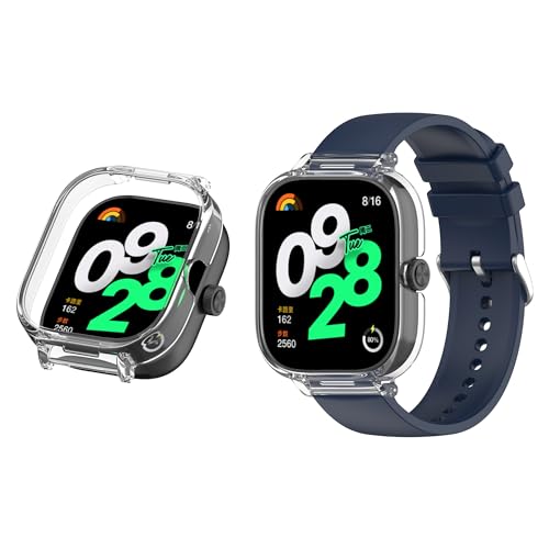 KUTEWEU Armband für Xiaomi Remdi Watch 4, Verstellbares Silikon Ersatzarmband für Männer und Frauen, Sport Wrist Armband con Hülle für Xiaomi Remdi Watch 4 Smartwatch (Clear Weiß+Dunkelblau) von KUTEWEU