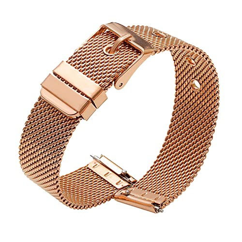 KUTEWEU Edelstahl Uhrenarmbänder Metall Wechselarmband für Damen&Herren Metall Armband Replacement Ersatzarmband 5 Farbe (Schwarz/Gold/Blau/Roségold/Silber) 7 Größe (12mm, Roségold) von KUTEWEU