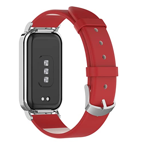 KUTEWEU Leder Armband Kompatibel mit Xiaomi Band 8 Active, Ersatz Uhrenarmband Weich PU Leder Armband für Xiaomi Band 8 Active - Damen Herren Ersatzarmband (Rot) von KUTEWEU