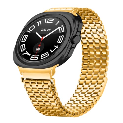 KUTEWEU Magnetbänder Armband Kompatibel mit Galaxy Watch 7 Ultra Metall Armbänder, Herren Damen Ersatz Edelstahl Link Watchband Armband Armreif für Galaxy Watch7 Ultra Smart Watch Strap (Gold) von KUTEWEU