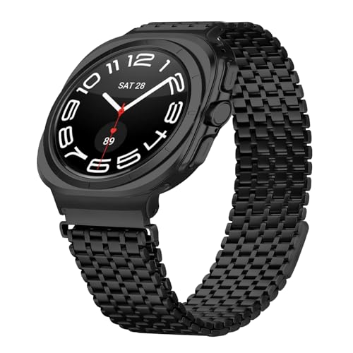 KUTEWEU Magnetbänder Armband Kompatibel mit Galaxy Watch 7 Ultra Metall Armbänder, Herren Damen Ersatz Edelstahl Link Watchband Armband Armreif für Galaxy Watch7 Ultra Smart Watch Strap (Schwarz) von KUTEWEU