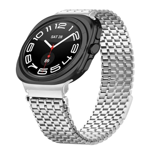 KUTEWEU Magnetbänder Armband Kompatibel mit Galaxy Watch 7 Ultra Metall Armbänder, Herren Damen Ersatz Edelstahl Link Watchband Armband Armreif für Galaxy Watch7 Ultra Smart Watch Strap (Silber) von KUTEWEU