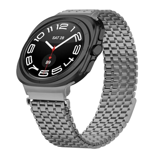 KUTEWEU Magnetbänder Armband Kompatibel mit Galaxy Watch 7 Ultra Metall Armbänder, Herren Damen Ersatz Edelstahl Link Watchband Armband Armreif für Galaxy Watch7 Ultra Smart Watch Strap (Titanium) von KUTEWEU