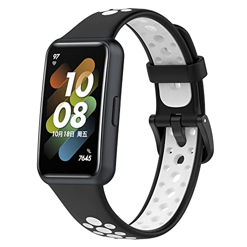 KUTEWEU Silikon Armband Kompatibel mit Huawei Band7 Watch Armband, Weiches Atmungsaktives Sport Ersatzband für Huawei Band 7 Smartwatch (Schwarz Weiß) von KUTEWEU