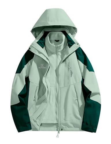 KUTOOK 3 IN 1 Winterjacke Damen Fleecejacke Lang Winter Jacke 3in1 Skijacke Wasserdicht Winddicht Funktionsjacke mit Kapuze Grün M von KUTOOK