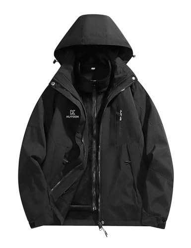 KUTOOK 3 IN 1 Winterjacke Damen Fleecejacke Lang Winter Jacke 3in1 Skijacke Wasserdicht Winddicht Funktionsjacke mit Kapuze Schwarz XL von KUTOOK