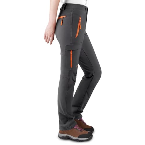 KUTOOK Damen-Wanderhose, Softshell-Cargohose, Thermo, Polarfleece, gefüttert, winddicht, Outdoor-Sport, Grau, Größe M von KUTOOK