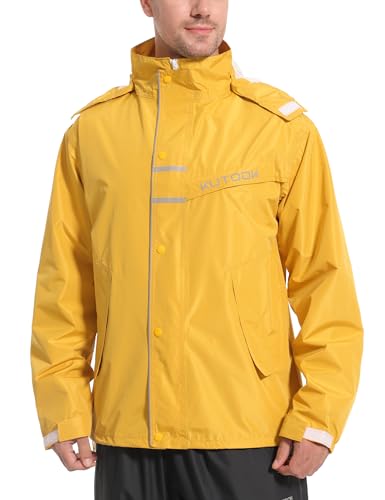 KUTOOK Fahrradjacke Regenjacke Herren Wasserdicht Atmungsaktiv Reflektierend mit Kapuze Leicht Outdoor Jacke Winter Herbst Sommer für Fahrrad Laufen Motorrad Gelb XXL von KUTOOK