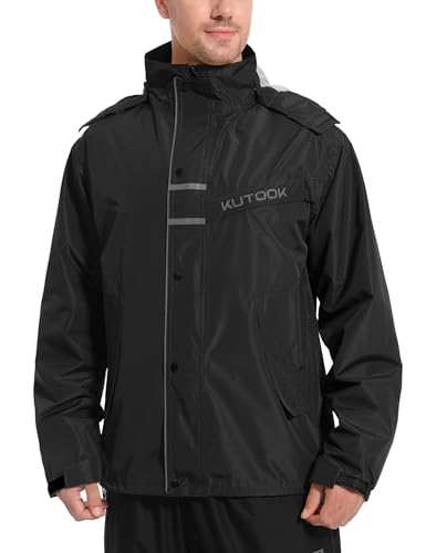 KUTOOK Fahrradjacke Regenjacke Herren Wasserdicht Atmungsaktiv Reflektierend mit Kapuze Leicht Outdoor Jacke Winter Herbst Sommer für Fahrrad Laufen Motorrad Schwarz M von KUTOOK