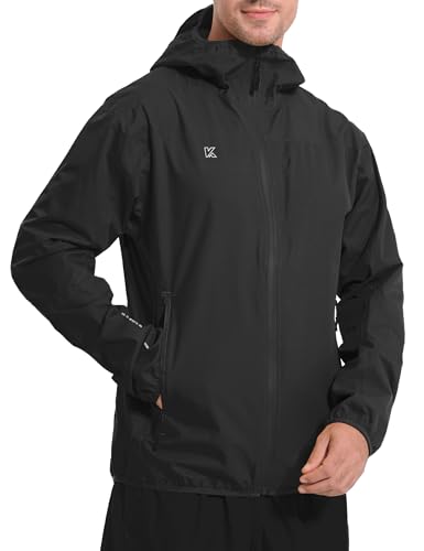 KUTOOK Fahrradjacke Regenjacke Laufjacke Herren Sport Outdoor Jacke Wasserdicht Atmungsaktiv Faltbar mit Kapuze 2 Taschen Dünn Wanderjacke Windbreaker Laufen Trekking Radsport Schwarz L von KUTOOK