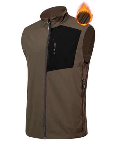 KUTOOK Softshell Weste Outdoorweste Fahrradweste Laufweste Ärmellose Jacke Herren Winddicht Wasserdicht Laufweste Leicht für Radsport Laufen Wandern Golf Alltag Braun S von KUTOOK