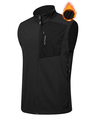 KUTOOK Fahrradweste Radsport Weste Herren Softshell Outdoor Weste Laufweste Ärmellose Jacke Leicht Winddichte Wasserdichte Atmungsaktive für Radfahren Laufen Wandern Golf Alltag Schwarz S von KUTOOK