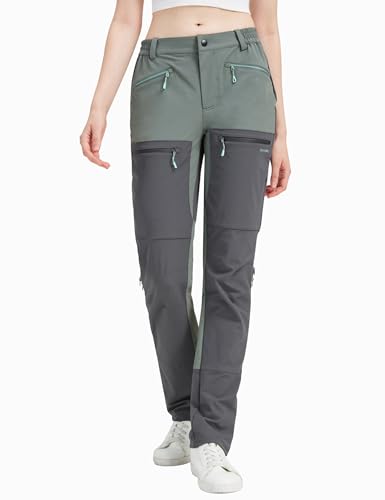 KUTOOK Hiking Trekking Hose Cargohose Damen Outdoorhose Wanderhose T mit Taschen Winddicht Leicht Kratzfest Atmungsaktiv Elastisch Wasserdicht Militärgrün XL LP717 von KUTOOK