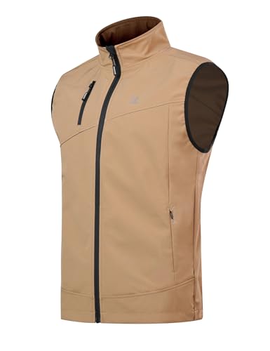 KUTOOK Laufweste Herren Outdoor Weste Golf Running Herbst Wasserdicht Winddicht Fleece Fahrradweste Ärmellose Jacke Softshell Softshelljacke Fahrrad Wanderweste Khaki XL von KUTOOK