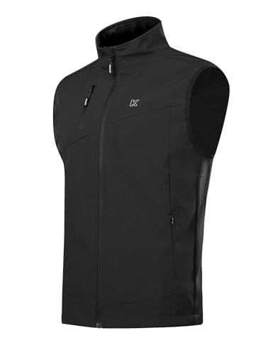KUTOOK Laufweste Herren Outdoor Weste Golf Running Herbst Wasserdicht Winddicht Fleece Fahrradweste Ärmellose Jacke Softshell Softshelljacke Fahrrad Wanderweste Schwarz L von KUTOOK