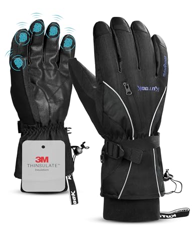 KUTOOK Skihandschuhe Herren Winter wasserdichte Warme Thermo Handschuhe Ski Snowboard Damen Kinder Für Skifahren Schneeschlitten Motorrad Fahrrad Schwarz Grau S von KUTOOK