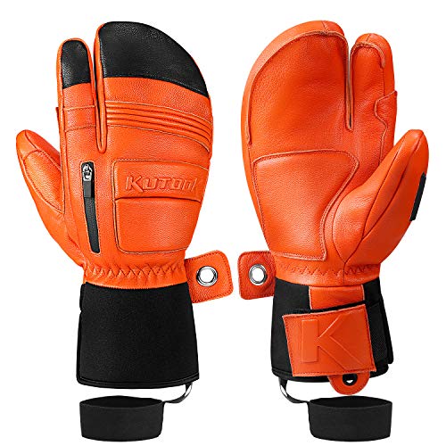 KUTOOK Skihandschuhe Herren Snowboard Handschuhe Winterhandschuhe aus Ziegeleder mit 3M Thinsulate und HIPORA-Membran Orange XXL von KUTOOK