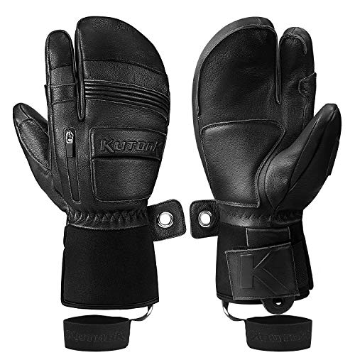 KUTOOK Skihandschuhe Herren Snowboard Handschuhe Winterhandschuhe aus Ziegeleder mit 3M Thinsulate und HIPORA-Membran Schwarz L von KUTOOK