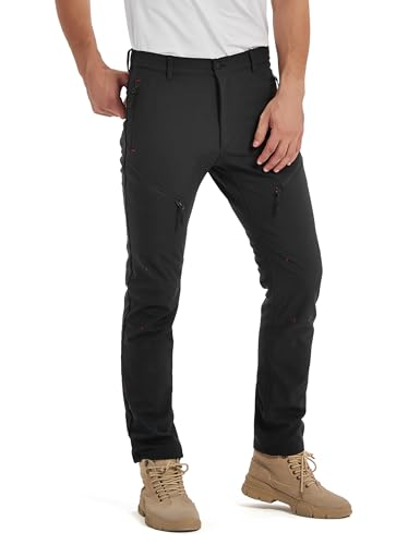 KUTOOK Softshellhose Herren Hose wasserdichte Wanderhose Winter Outdoor Thermo Trekkinghose Waterproof Atmungsaktiv Arbeitshose Sportbekleidung Schwarz 2XL von KUTOOK