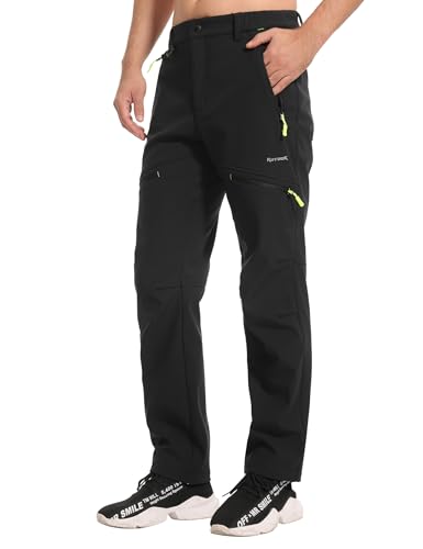 KUTOOK Softshellhose Herren Wasserdicht Winter Arbeitshose Wanderhose Herbst Thermo Fleece Warme Hose Strech Snowboardhose Skihose Schwarz M von KUTOOK