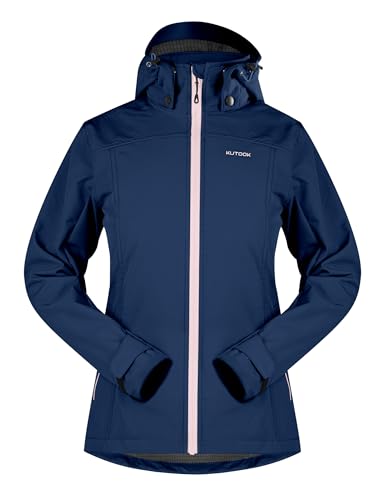 KUTOOK Softshelljacke Damen Wasserdicht Atmungsaktiv Winddicht Fleece Wanderjacke Herbstjacke Winter Jacke Übergangsjacke Blau S von KUTOOK