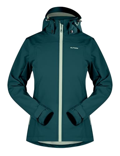 KUTOOK Softshelljacke Damen Wasserdicht Atmungsaktiv Winddicht Fleece Wanderjacke Herbstjacke Winter Jacke Übergangsjacke Grün M von KUTOOK