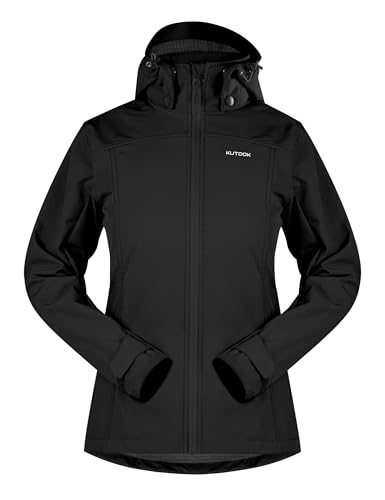 KUTOOK Softshelljacke Damen Wasserdicht Atmungsaktiv Winddicht Fleece Wanderjacke Herbstjacke Winter Jacke Übergangsjacke Schwarz M von KUTOOK