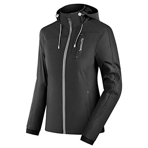 KUTOOK Softshelljacke Damen Winter Wanderjacke Wasserdicht Atmungsaktiv Softshell Herbst Jacke Übergangsjacke Kapuzenjacke mit Kapuze Outdoorjacke Schwarz XL von KUTOOK