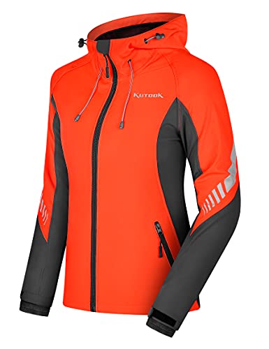 KUTOOK Softshelljacke Damen Winter Wanderjacke Wasserdicht Atmungsaktiv gefüttert Warm mit Kapuze Winddicht Outdoorjacke Übergangsjacke Herbst Lang für Outdoor Wandern Laufen Orange L,HC302 von KUTOOK