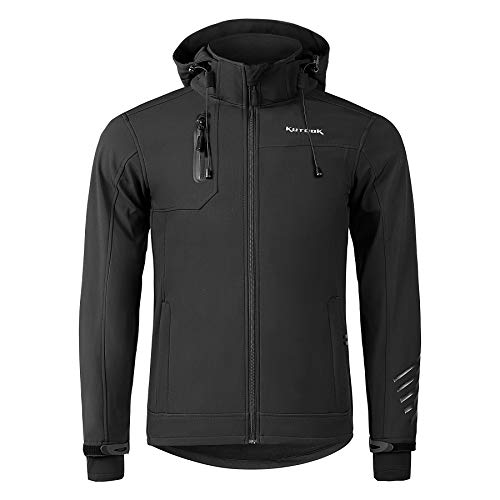 KUTOOK Softshelljacke Herren Wasserdicht Antifouling Winddicht Jacke Übergangsjacke Stadionjacke Winter Thermojacke Herbstjacke Atmungsaktiv Outdoorjacke Wanderjacke Fleece Schwarz XL von KUTOOK