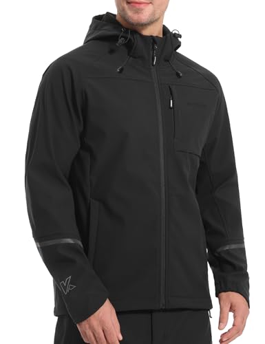 KUTOOK Softshelljacke Outdoorjacke Laufjacke Übergangsjacke Windjacke Herren Winter Winndicht Warm mit 5 Taschen Kapuze Multifunktion Wandern Trekking Laufen Schwarz 3XL von KUTOOK