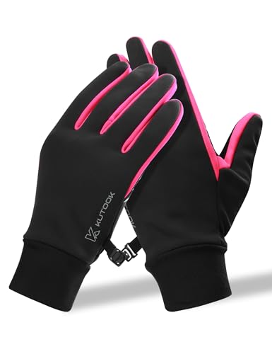 KUTOOK Winddichte Handschuhe Winter Herren Laufhandschuhe Warme Thermo Winterhandschuhe mit 2 Touchscreen Finger Wandern Joggen Laufen Bike Outdoor Sport Gloves Rosa XL von KUTOOK