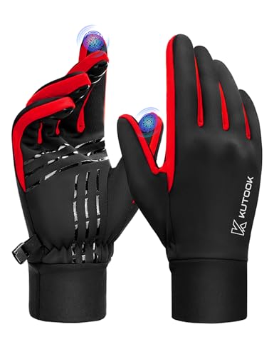 KUTOOK Winddichte Handschuhe Winter Herren Laufhandschuhe Warme Thermo Winterhandschuhe mit 2 Touchscreen Finger Wandern Joggen Laufen Bike Outdoor Sport Gloves Rot XL von KUTOOK