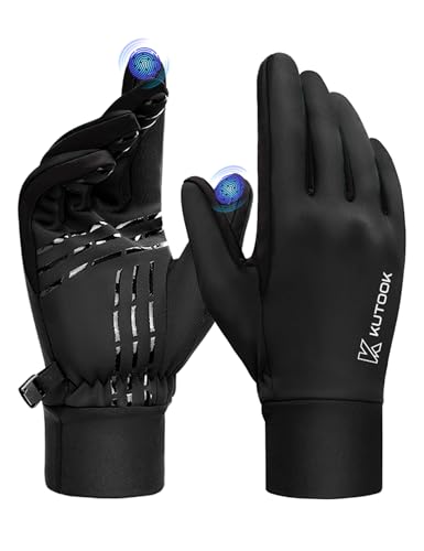 KUTOOK Winddichte Handschuhe Winter Herren Laufhandschuhe Warme Thermo Winterhandschuhe mit 2 Touchscreen Finger Wandern Joggen Laufen Bike Outdoor Sport Gloves Schwarz L von KUTOOK