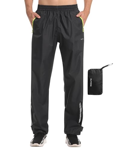 KUTOOK Fahrradhose Herren Wasserdicht Atmungsaktiv Lang Regenhose Fahrrad Motor Leicht Trekking Wandern Hose Bekleidung Tragbar Outdoorhose mit 2 Taschen Wandern Motrrad Camping Golf Schwarz 2XL von KUTOOK