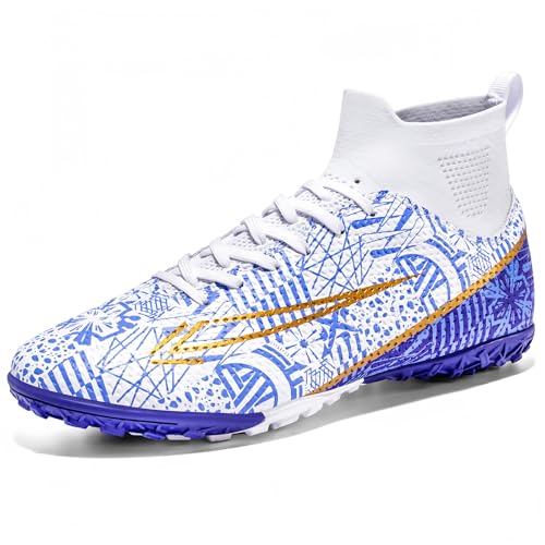 KUUK Fussballschuhe Kinder Kunstrasen Turf Fußballschuhe Hallenschuhe Für Jungen Mädchen AG FG TF Trainingsschuhe (1126 Weiß TF 33) von KUUK