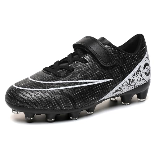 KUUK Fussballschuhe Kinder Kunstrasen Turf Fußballschuhe Hallenschuhe Für Jungen Mädchen AG TF Trainingsschuhe (Schwarz AG 33) von KUUK