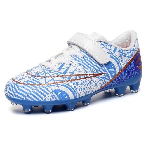 KUUK Fussballschuhe Kinder Kunstrasen Turf Fußballschuhe Hallenschuhe Für Jungen Mädchen AG FG TF Trainingsschuhe (Weiß AG 35) von KUUK