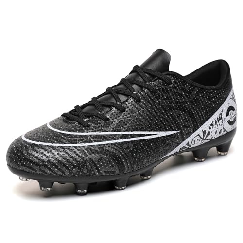 KUUK Fussballschuhe Kunstrasen Herren Hallenschuhe Fussball Turf Fußballschuhe Für Jungen Indoor AG FG TF Trainingsschuhe Outdoor (Schwarz AG 40) von KUUK